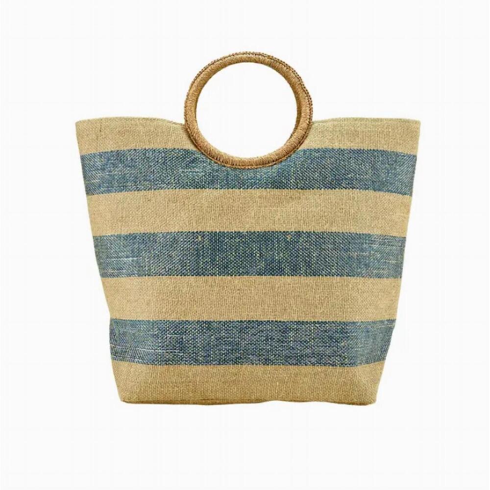 NEW BAY SKY large striped metallic tote bag in brown/blue